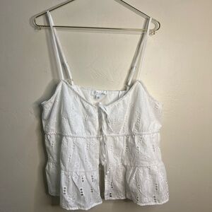 Kirious LA 100% Cotton White Eyelet Tiered Tie-Front Camisole